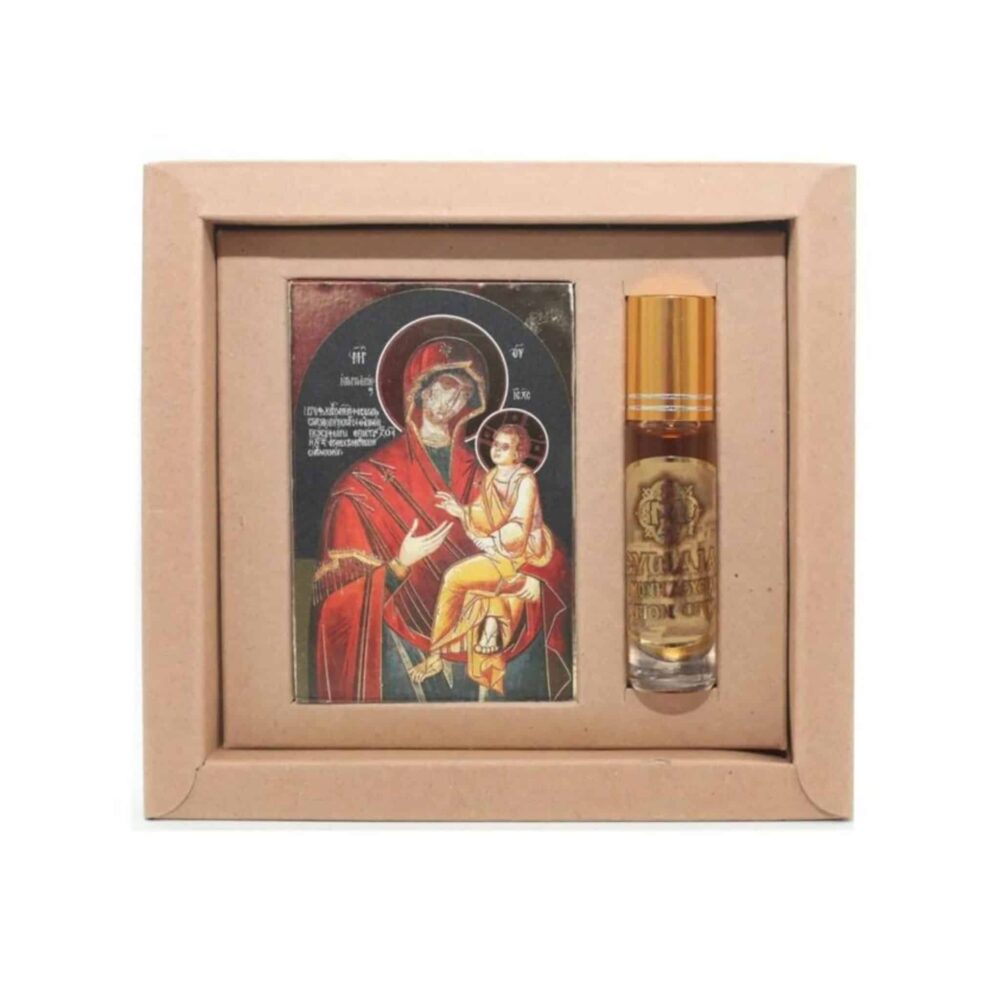 Ikon av Jomfru Maria og Mount Athos Myrra