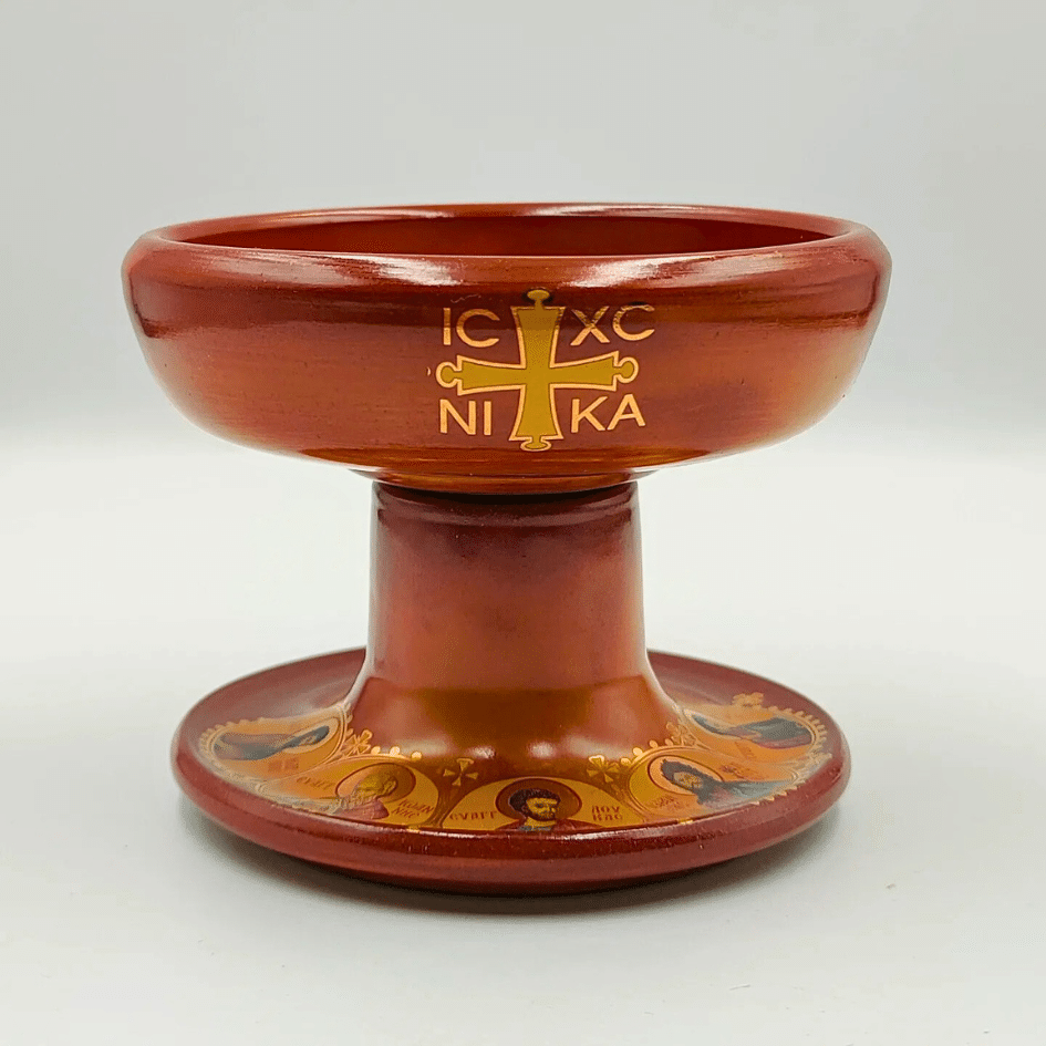 Кадилница за дома керамична Кафява със златен печат