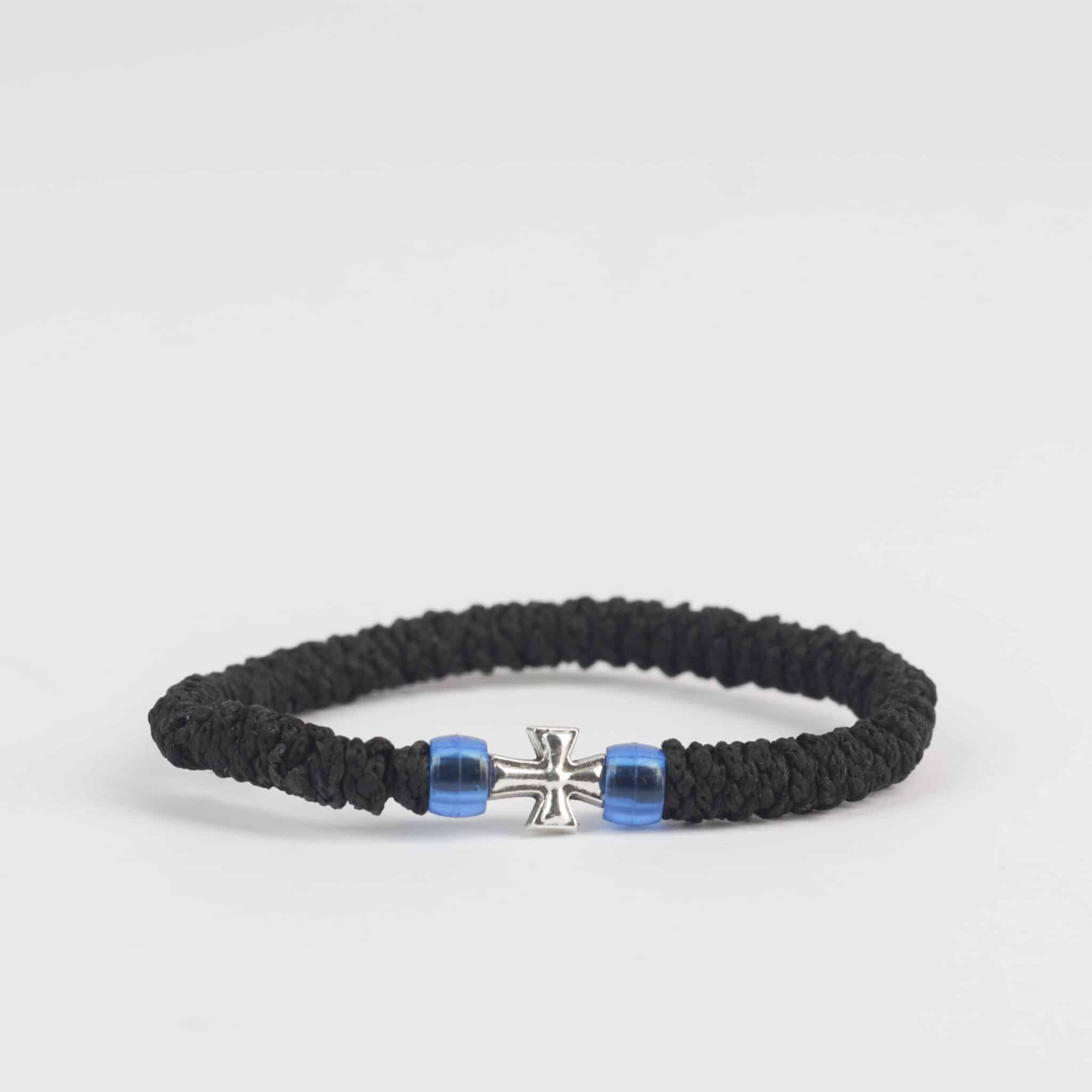 Bracciale rosario con perline blu 33ari lavorato a maglia