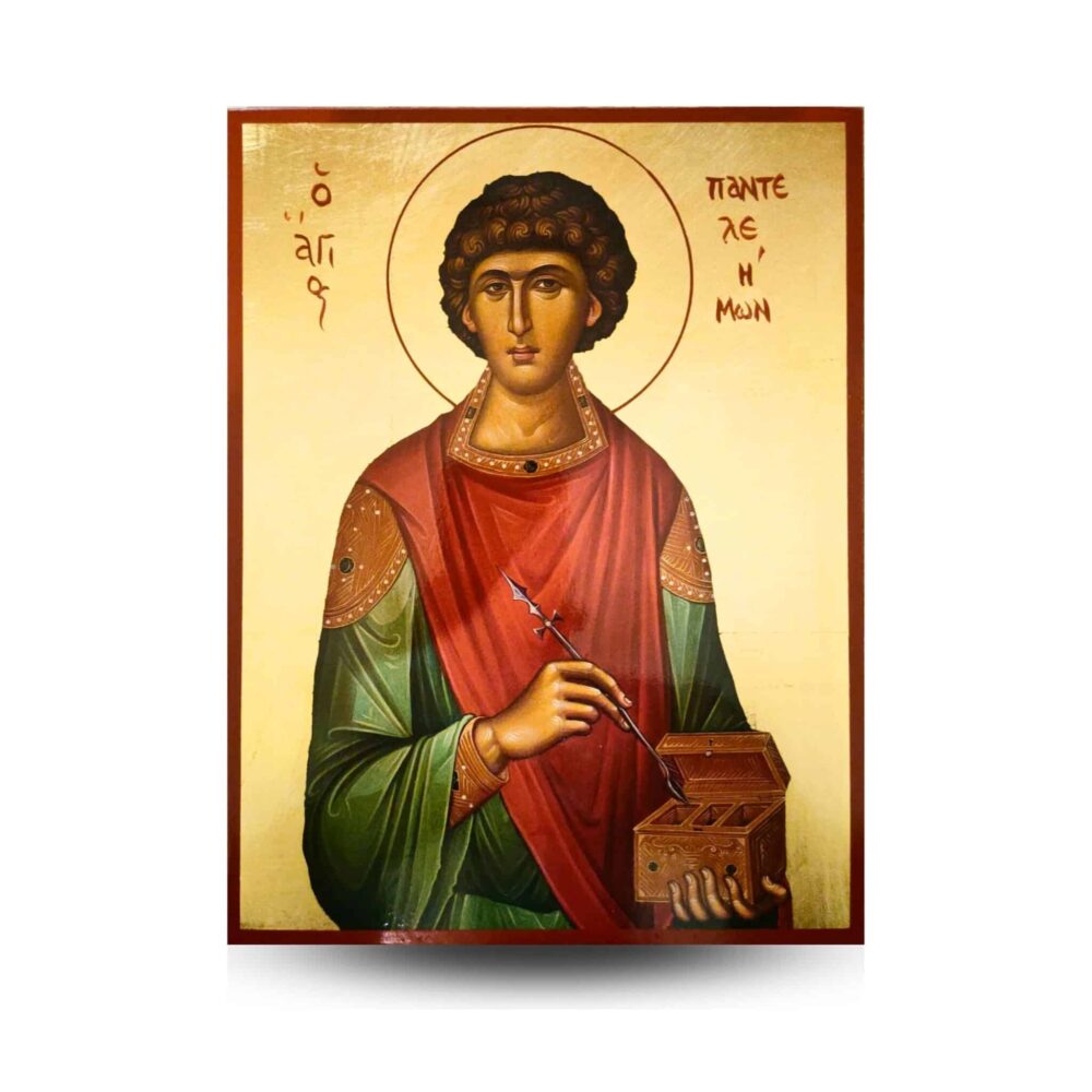 Икона Свети Пантелеймон 20Х26см дървена позлатена