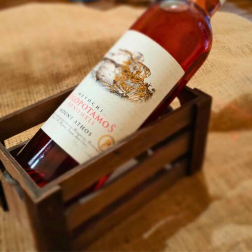 Wino upominkowe Mount Athos Oinomel 750 ml z koszykiem