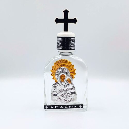 Consecration bottle glass panel with Panagia Megalochari