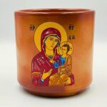 Καντήλι κεραμικό κούπα Θεομήτωρ – Σταυρός καφέ