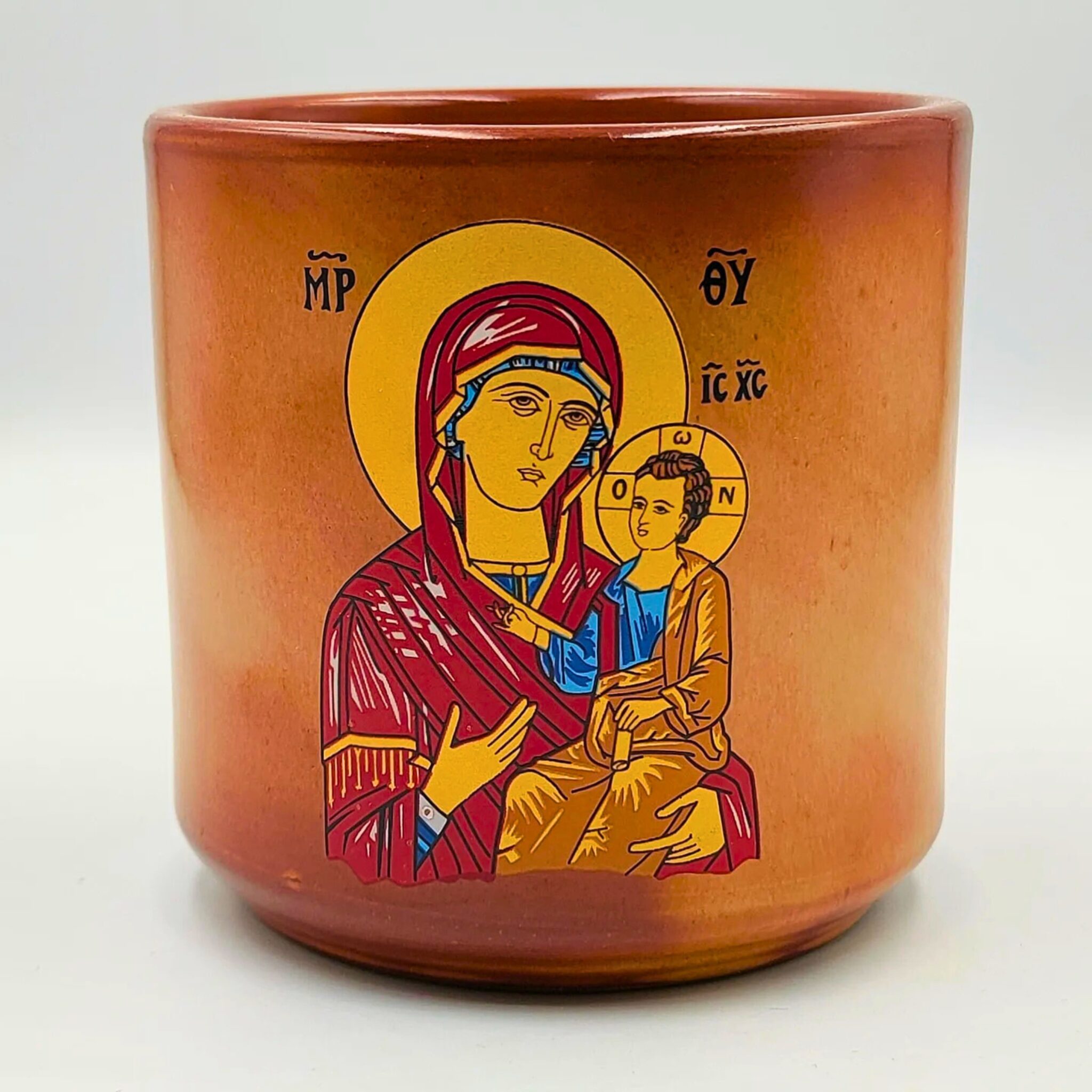 Καντήλι κεραμικό κούπα Θεομήτωρ – Σταυρός καφέ
