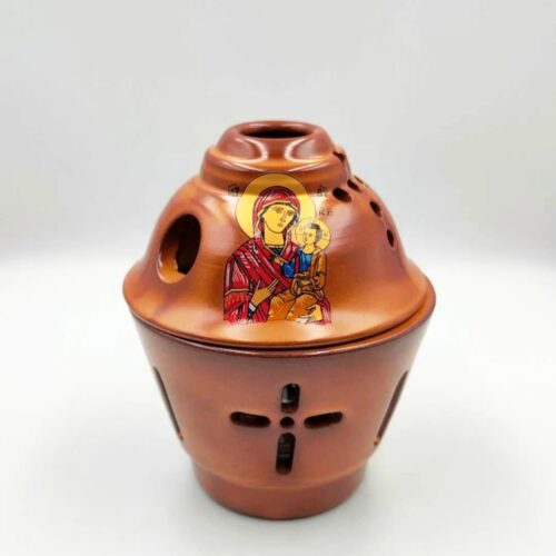 Ljusstake Apostolic Ceramic Theotokos med ett glas