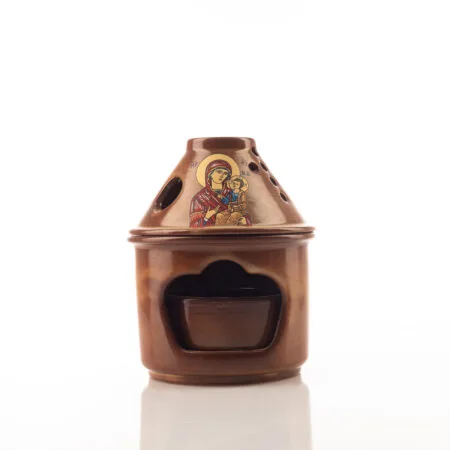 Καντήλι Κεραμικό μικρό Φάτνη Θεομήτωρ καφέ