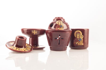 Πολυτελές Κεραμικό Σετ Προσευχής Βυζαντινή Πορφύρα 4 Τεμαχίων με Χρυσοτυπία