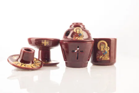 Luxuriéis Keramik Gebetsset Byzantinesch Violett 4 Stéck mat Goldprägung