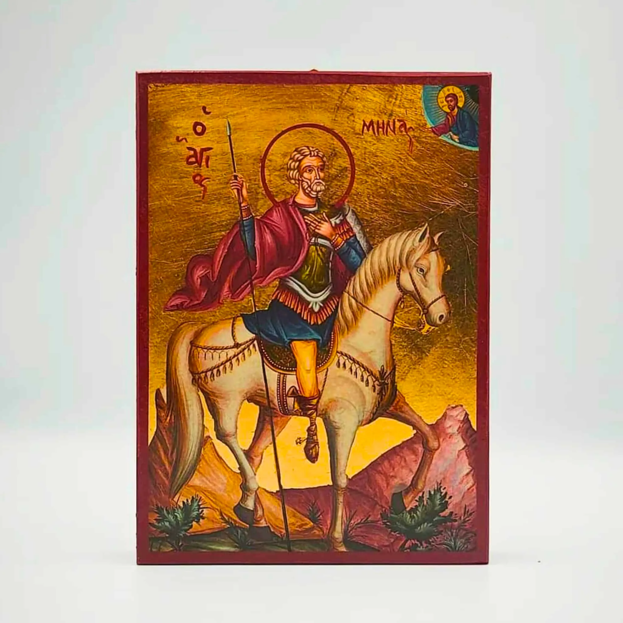 Icône d'Agios Minas 20X14cm en bois doré