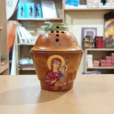 Καντήλι Αποστολικό Δίχρωμο Κεραμικό Θεομήτωρ με ποτηράκι