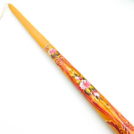 Χειροποίητη Αγιορείτικη πασχαλινή λαμπάδα από αγνό μελισσοκέρι με ζωγραφισμένα ροζ τριαντάφυλλα και χρυσά μοτίβα