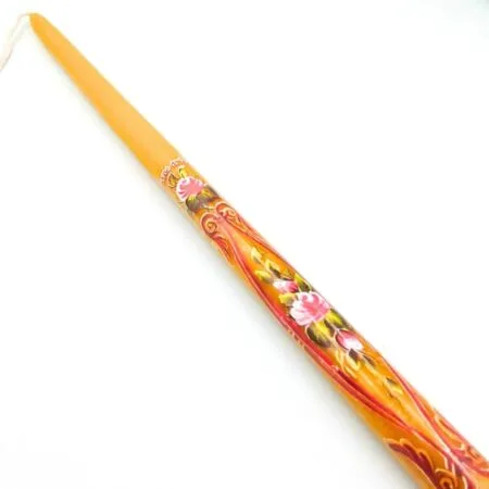 Håndlavet Mount Athos påskelys lavet af ren bivoks med malede lyserøde roser og guldmotiver