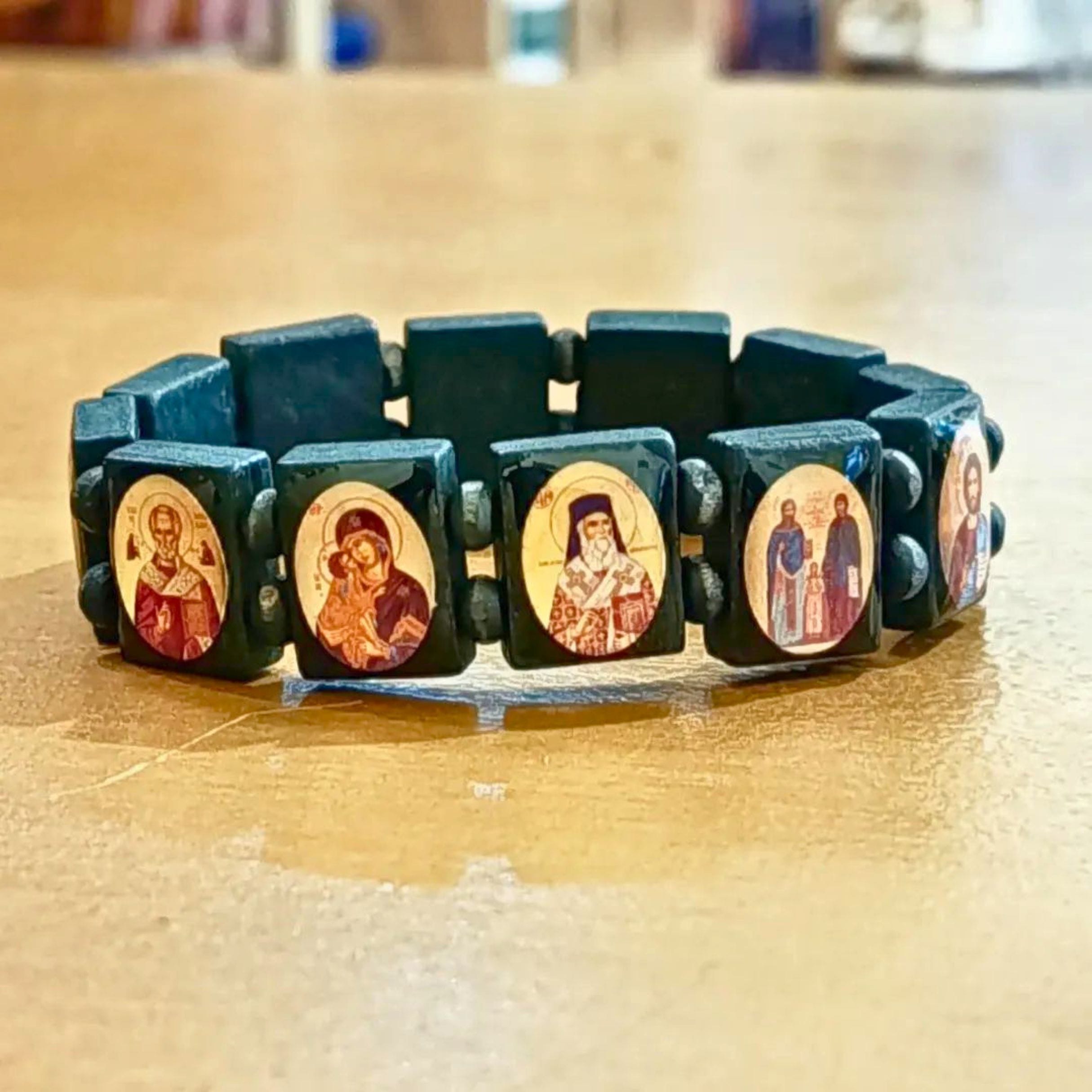 Ελαστικό Βραχιόλι με Ορθόδοξες Εικόνες Αγίων - Χειροποίητο Unisex Κόσμημα - Image 3