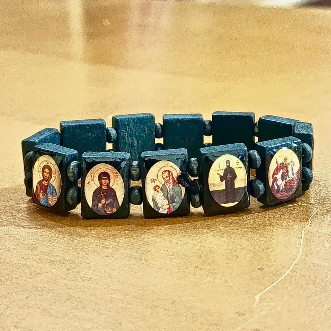 Ελαστικό Βραχιόλι με Ορθόδοξες Εικόνες Αγίων - Χειροποίητο Unisex Κόσμημα - Image 2